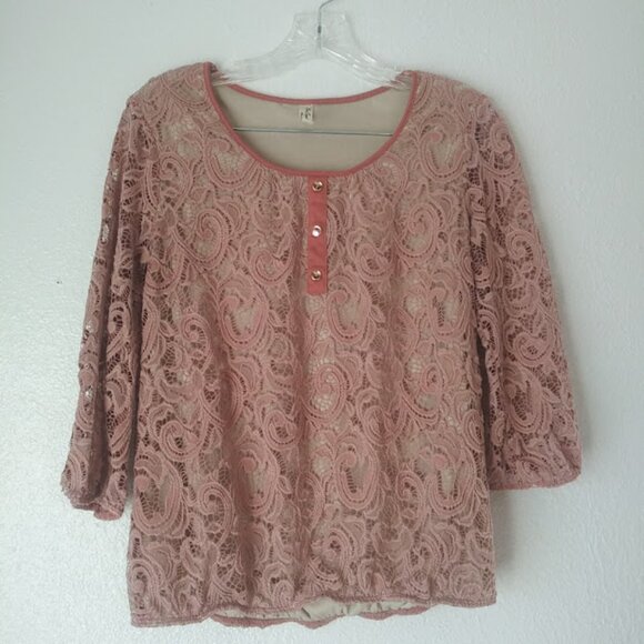 PerSeption Concept women's size S pink lace blouse - Picture 1 of 14